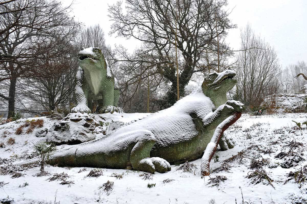 dinosaurs in the snow