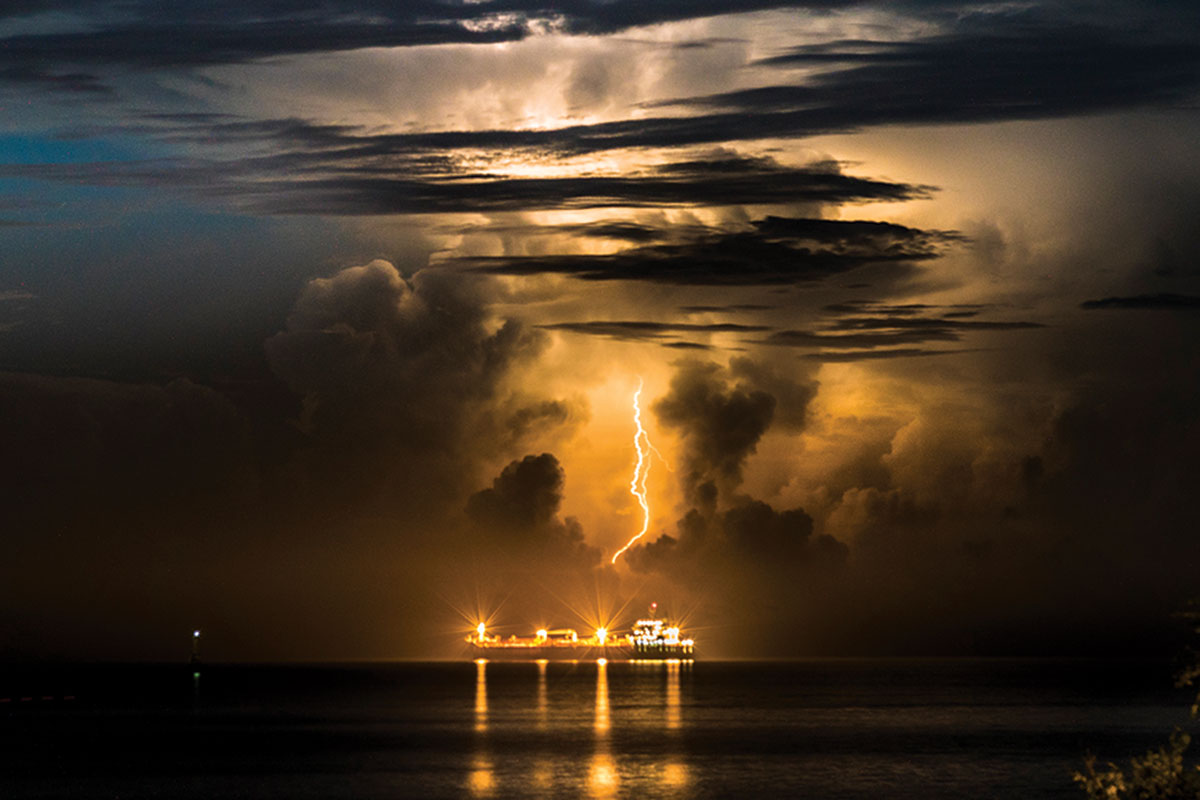Lightning storms triggered by exhaust from cargo ships