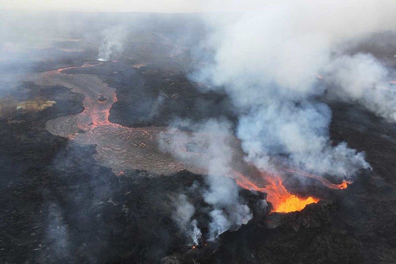 Lava flows continue to pour out of the volcano