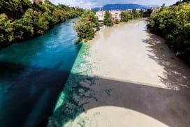 Weird water: The Rhone river meets the silty Arve in Geneva, Switzerland